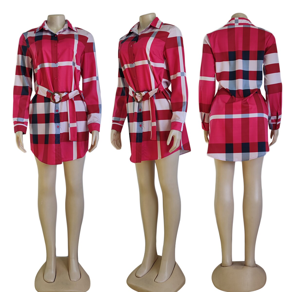 Plaid English Print Blouse Dress w/ Belt