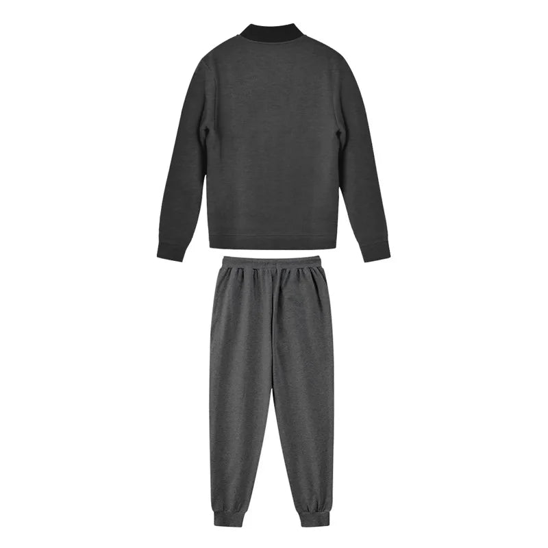 Men's O-Neck Colorblock Bomber Sweat Jacket + Drawstring Jogger Sweatpants Tracksuit