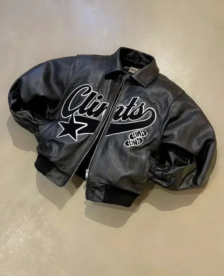 Men's Hip-Hop Leather/Denim Vintage Camo/Sequin Letter # Embroidered/ Oversized Turn-Down Collar Biker Motorcycle Jackets