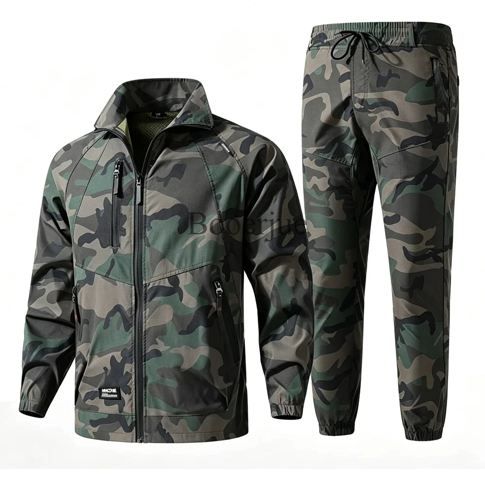 Men's Camoflauge Zipper Jacket + Drawstring Pants Tracksuit