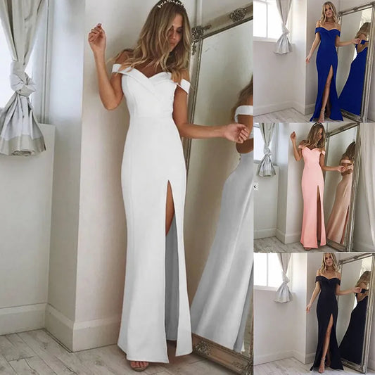 Chiffon High Split Bodycon Solid Off-the-Shoulder Sleeveless Bandage Formal Prom/Party/Bridesmaid Dress