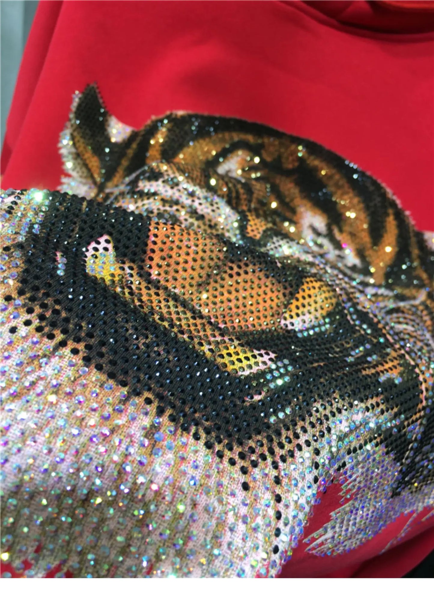 Sparkling 3D Rhinestone Fleece Padded Women's Leopard Tiger Hoodie Sweatshirt