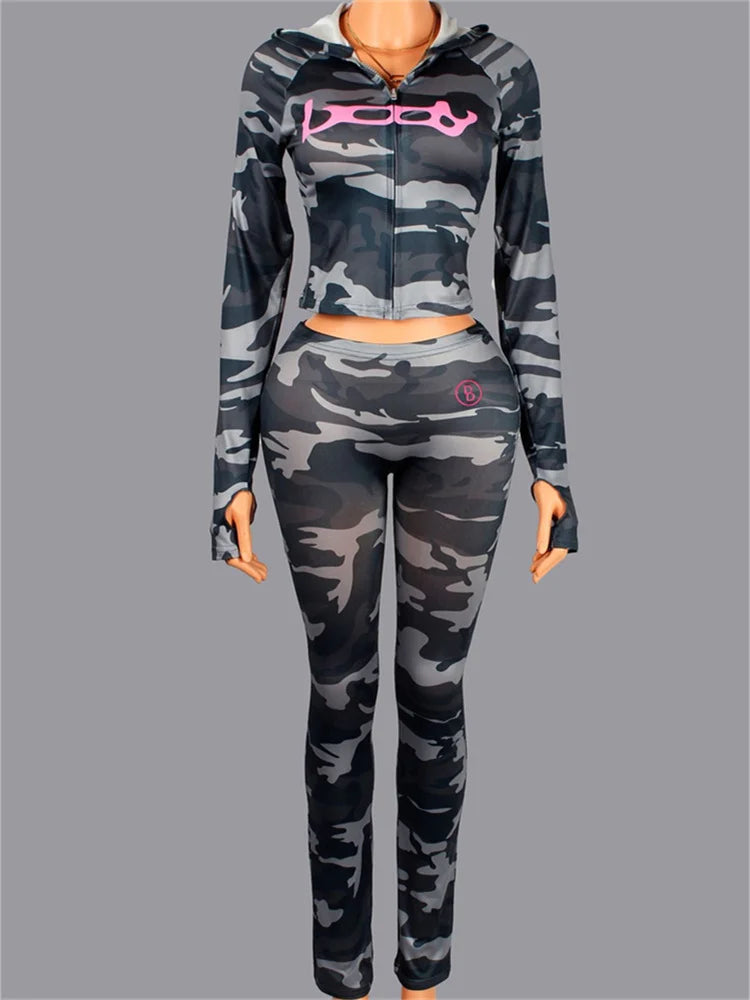 "Body" Streetwear Hip-Hop Zipper Fitness Jacket + Skinny Leggings Women's Tracksuit
