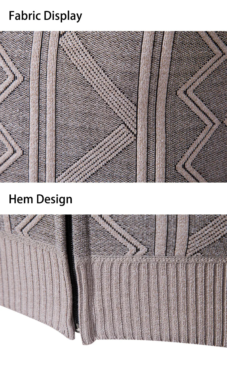 Men's Stand Collar Knitted Cardigan Zipper Sweater Jacket
