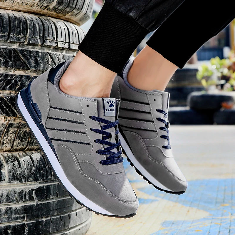 Men's Leather Patchwork Side Striped Lace-Up Sneakers