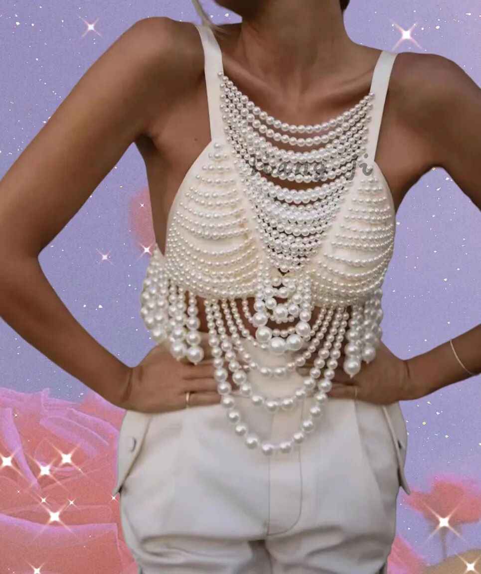 Handmade Pearl Body Chain Crop Top