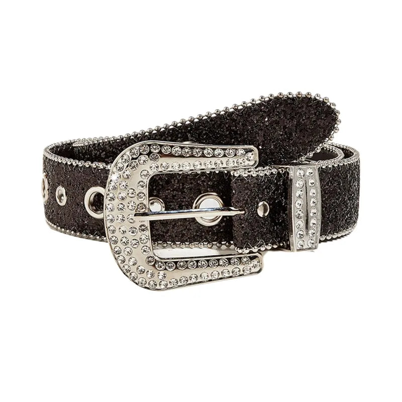 Women's PU Leather Rhinestone Western Cowboy Belt