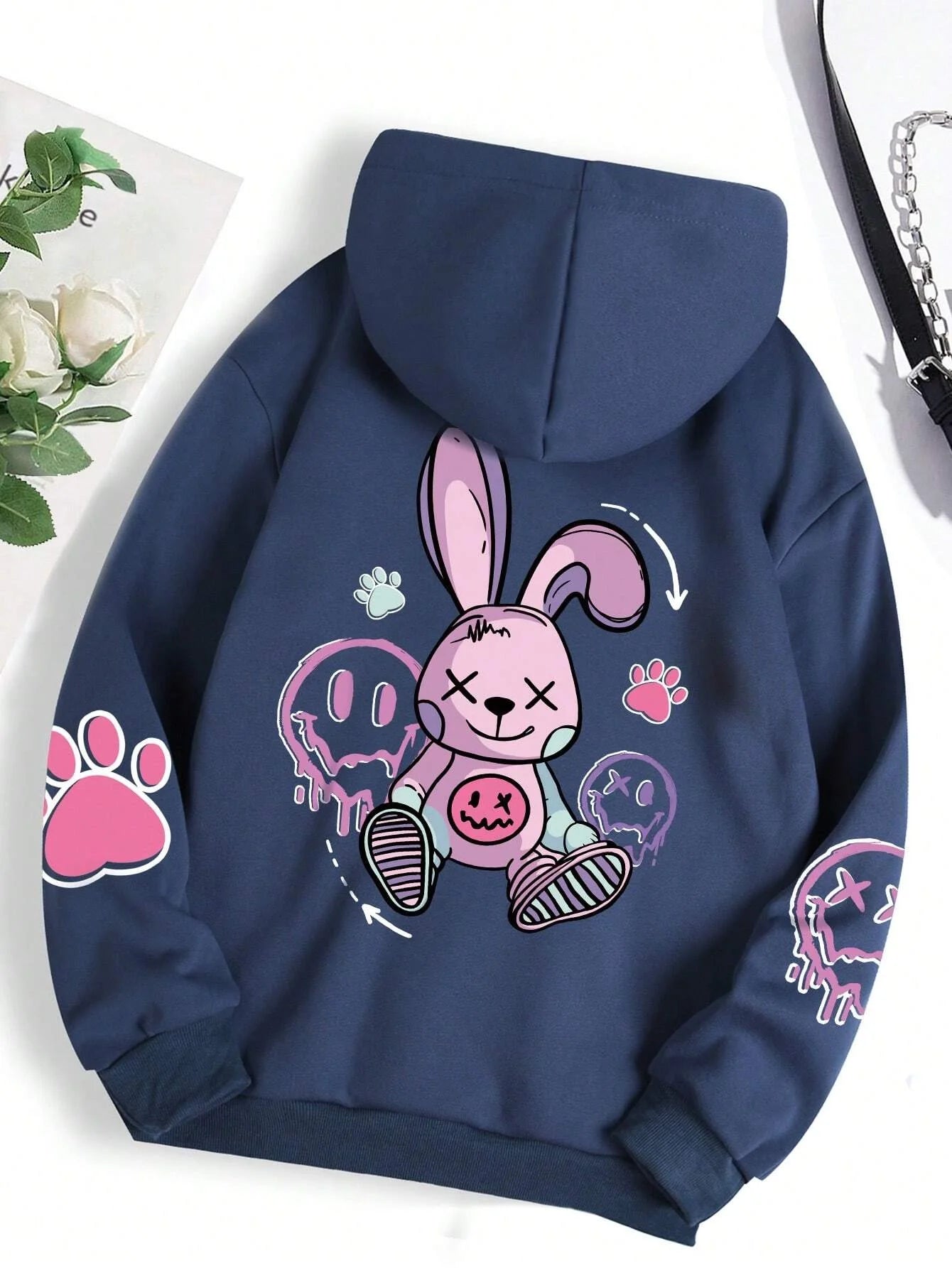 Hip-Hop Bunny Graphic Ladies Oversized Hoodie Sweatshirt