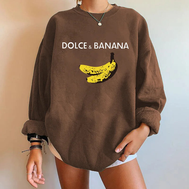 "DOLCE & BANANA" Streetwear O-Neck Long Sleeve Drop Shoulder Loose Women's Sweatshirt