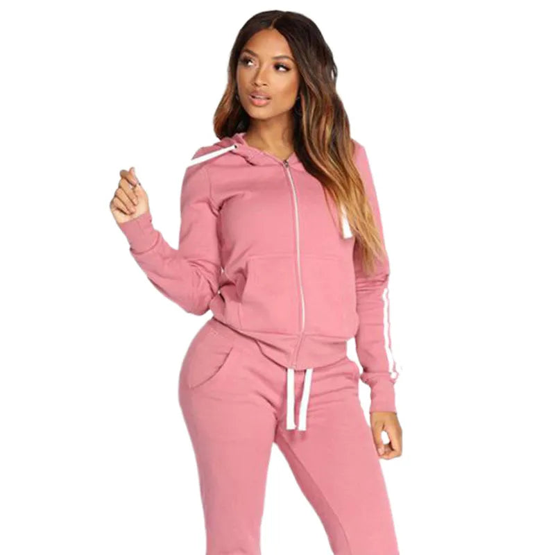 "LOVE" Side Striped Ladies Zipper Hoodie Tracksuit