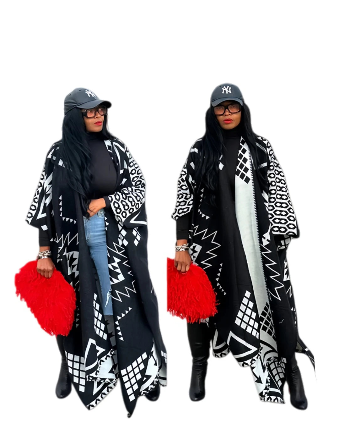 Black/White Cashmere Open Front Cardigan Kimono Tassel Fringe Women's Shawl Maxi Sweater