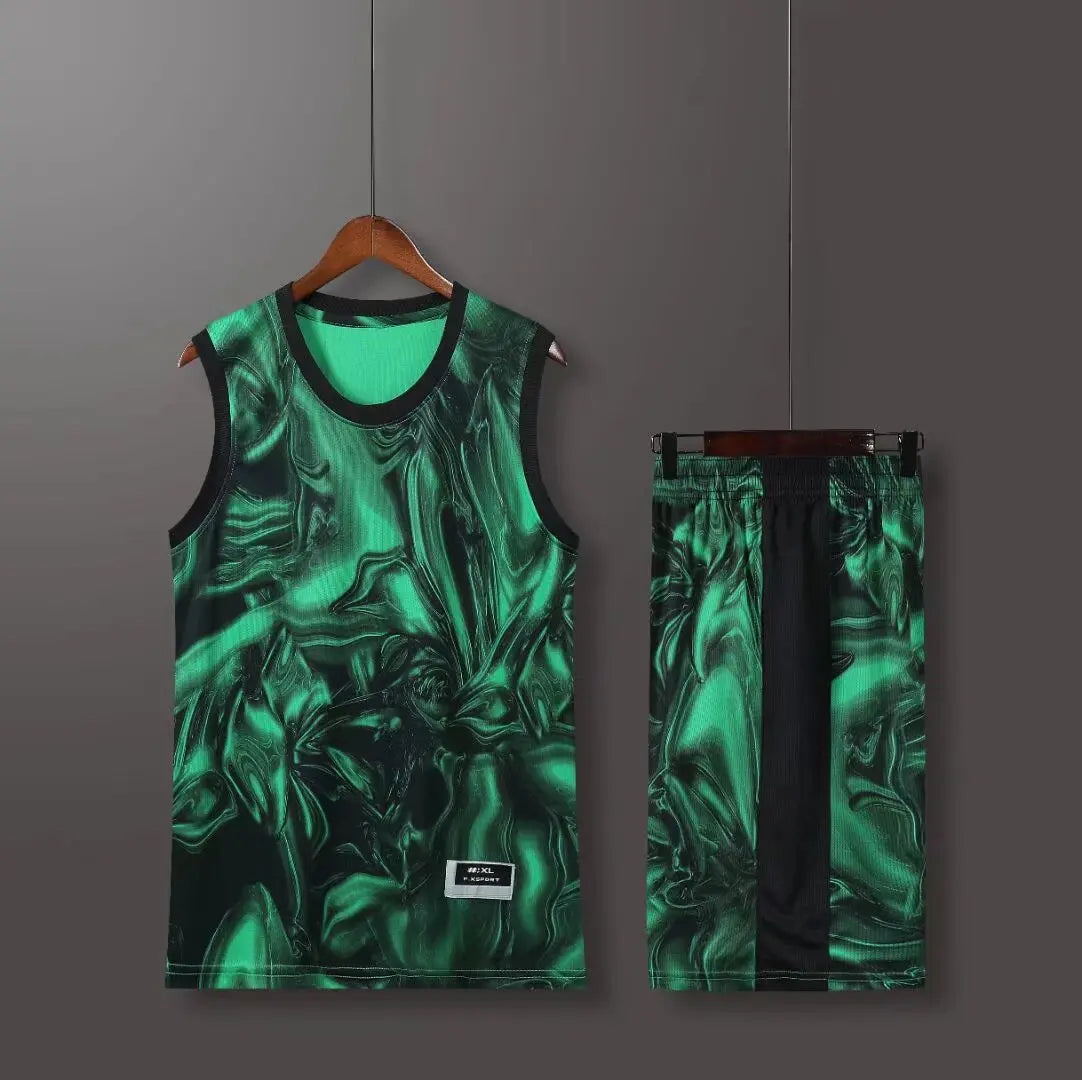 Men's CUSTOMIZED TEAM NAME Tie-Dye Printed Basketball Uniform Jersey Vest + Side Striped Shorts 2-Piece Set