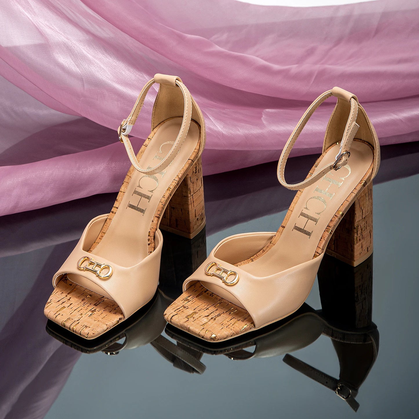 Monogram/Solid Pattern Open Square Toe Design Women's Platform Heel Sandals