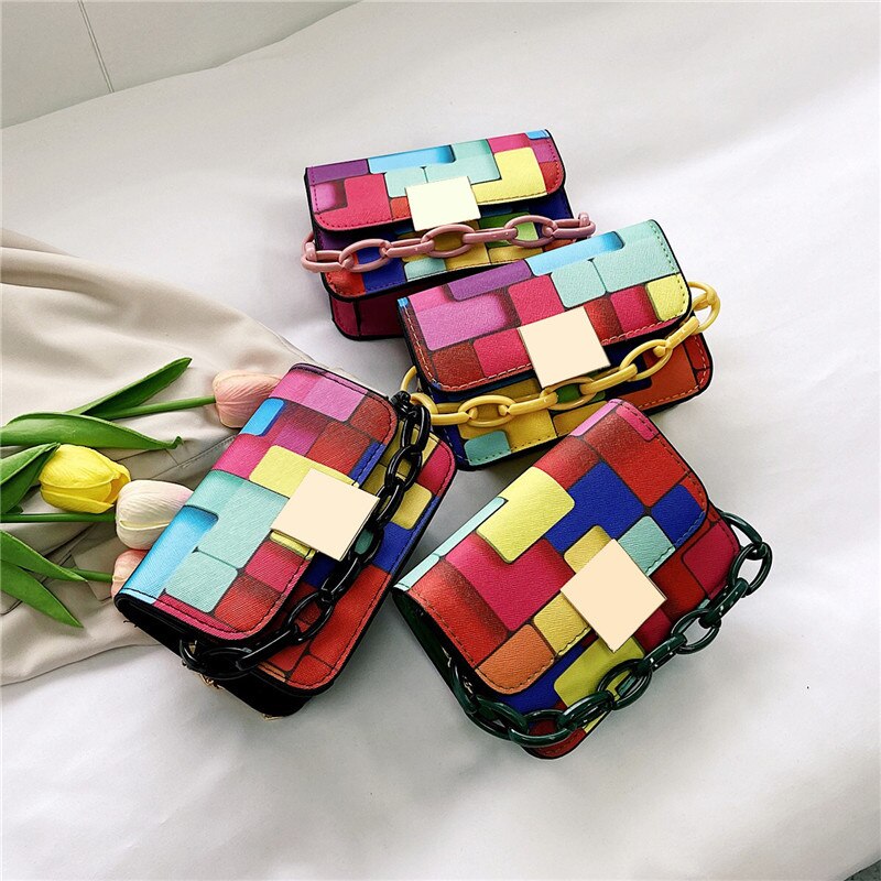 Rainbow Colorblock Luxury Messenger Small Square Purse