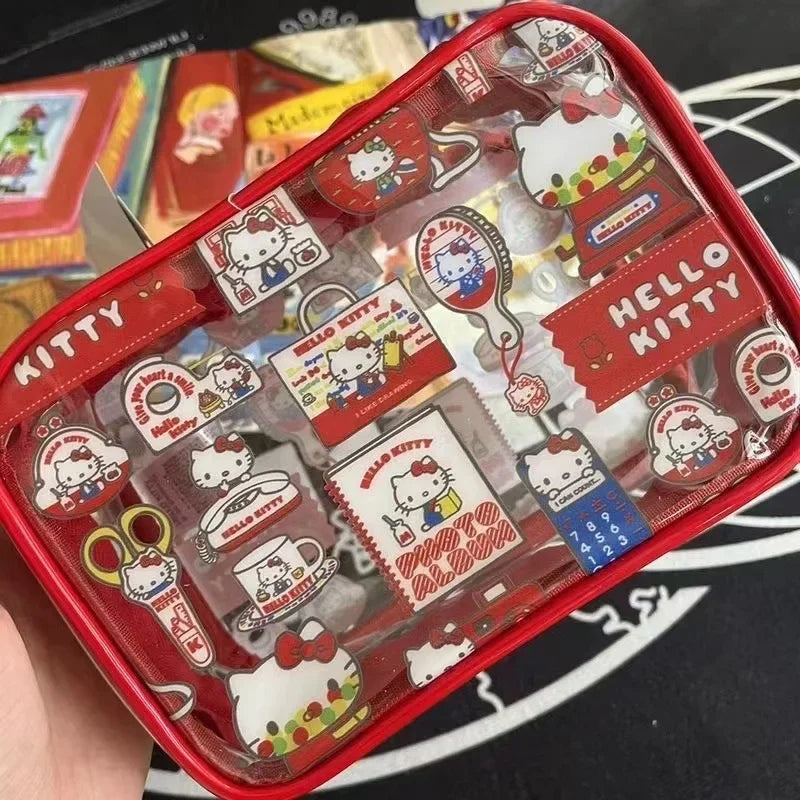 Red Hello Kitty PVC Clear Transparent Cartoon Portable Handbag