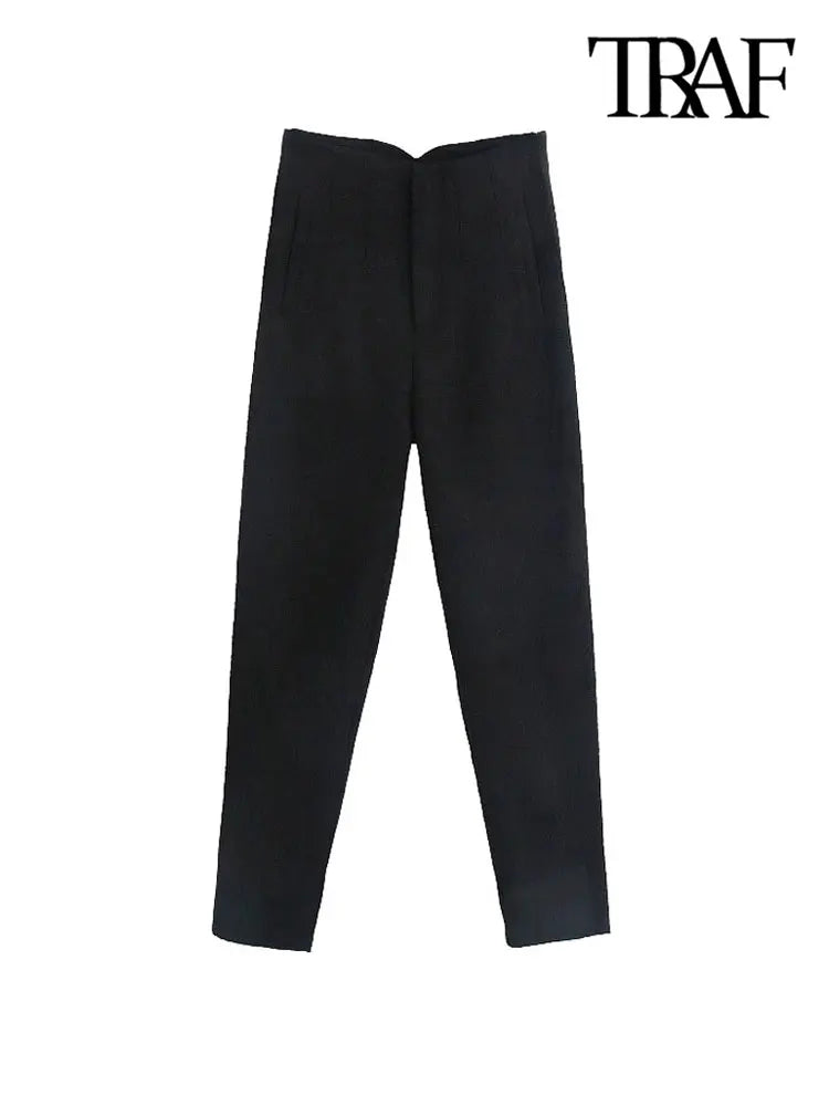 Vintage High Waist Zipper Fly Women's Ankle Trouser Office Pants