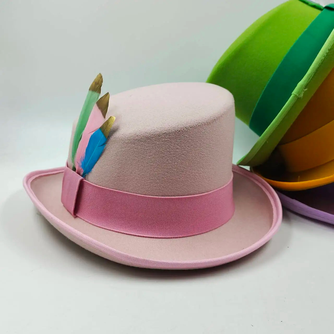 Unisex British High Feather Detail Derby Bowler Fedora Hat