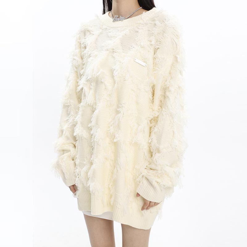 Oversized Fringe Tassel Design Knitted Women's Streetwear Loose Pullover Loose Sweater