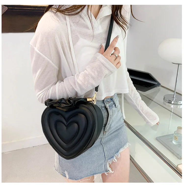 Heart Shape Small Designer Crossbody Solid PU Leather Top Handle Purse