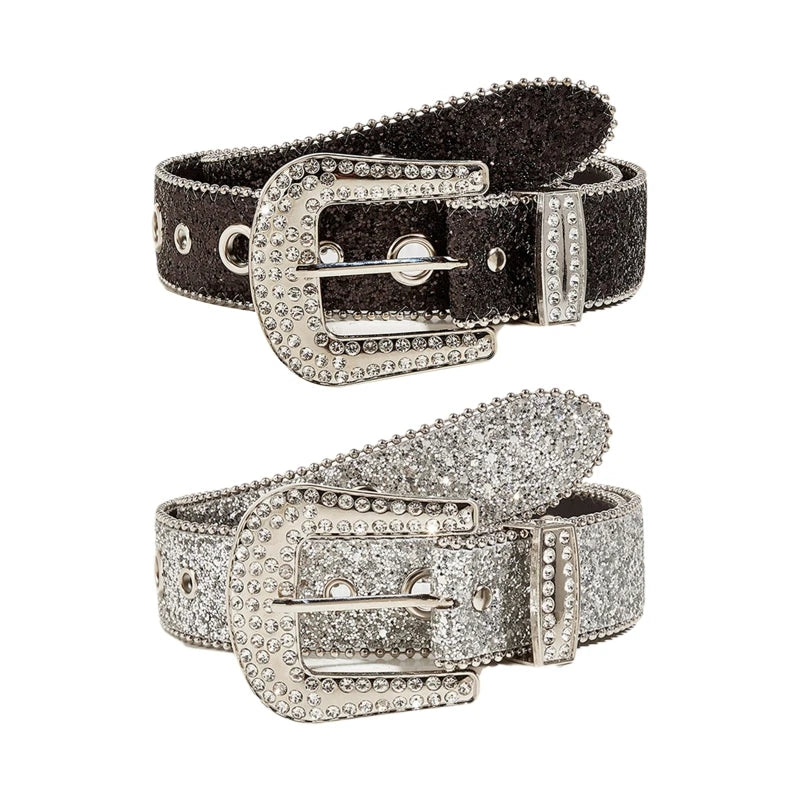 Women's PU Leather Rhinestone Western Cowboy Belt