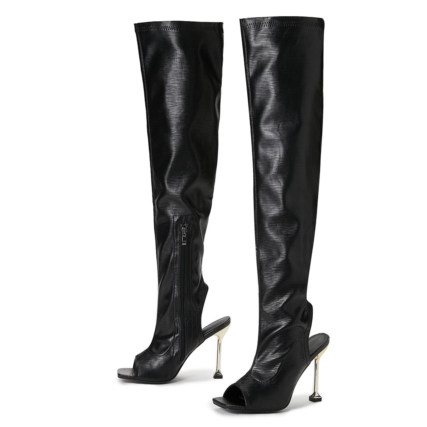 Leather Thigh High Over-The-Knee Sexy Open Toe Boots