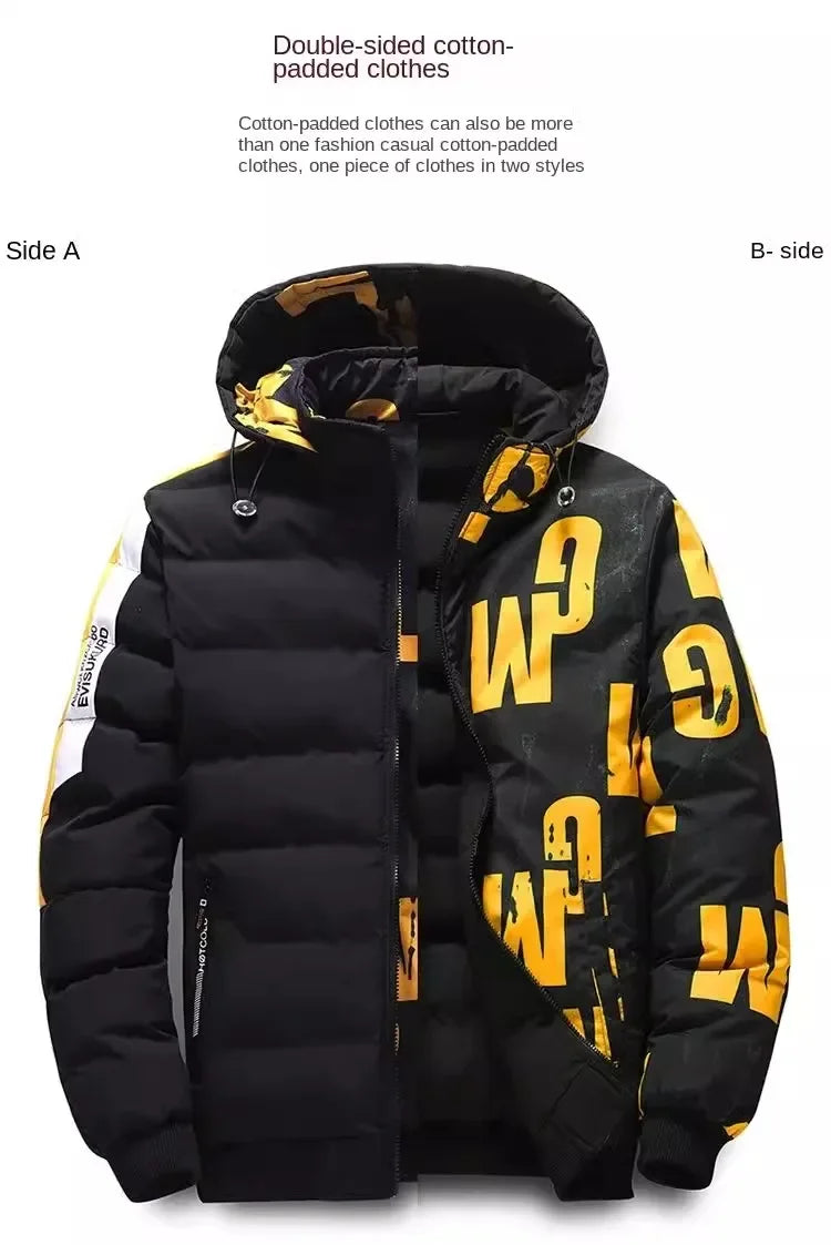 Men's Ribbed Reversible Cotton Padded Thick Puffer Bomber Down Jacket w/ Removable Hood to 5X Big & Tall