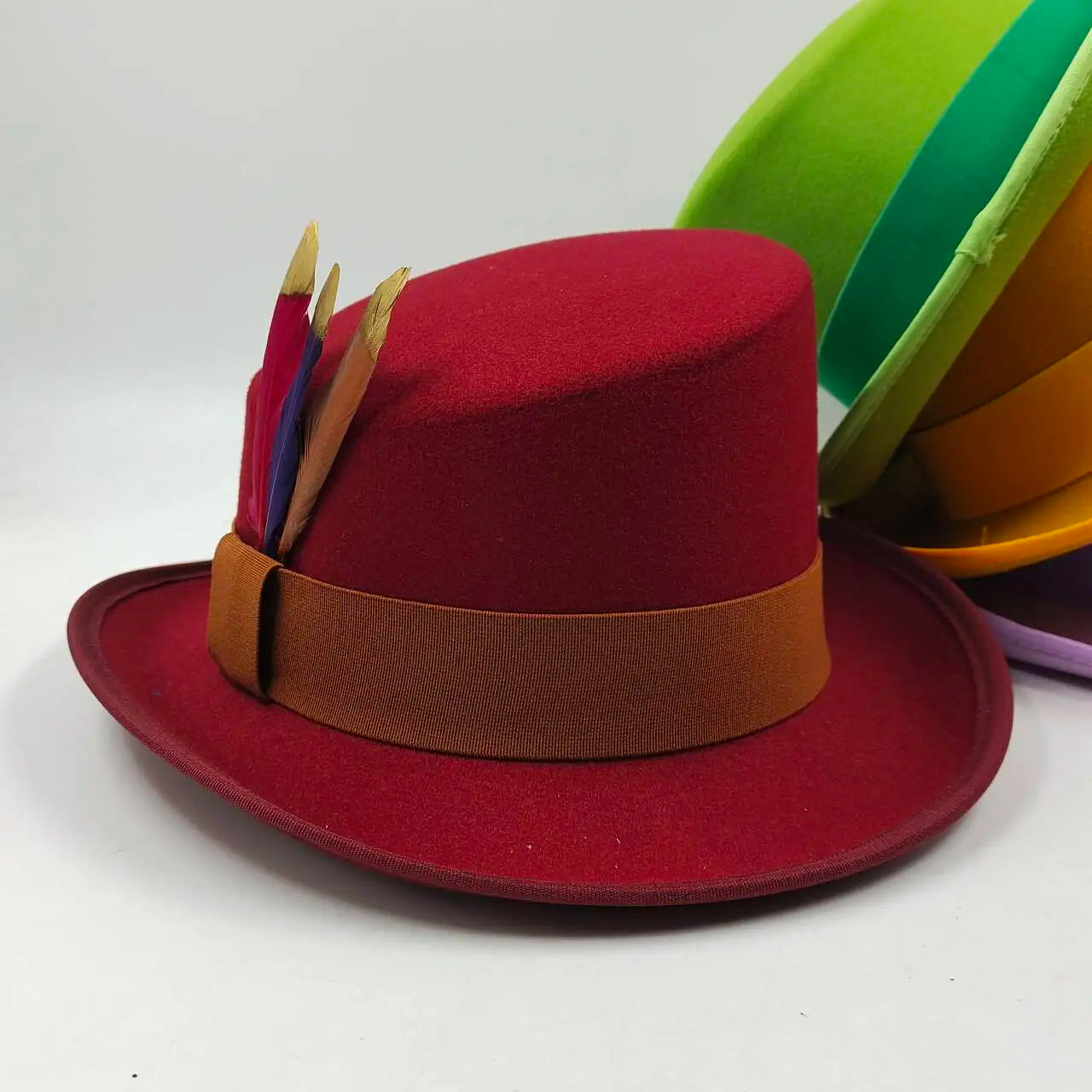 Unisex British High Feather Detail Derby Bowler Fedora Hat