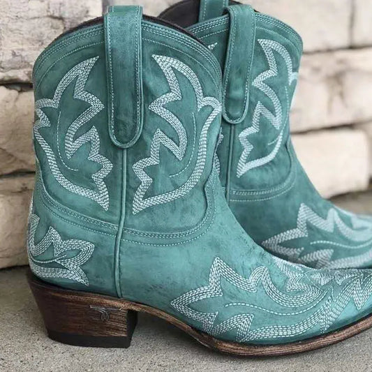 Western Cowboy Women's Snake Leather Cowgirl Ankle Boots