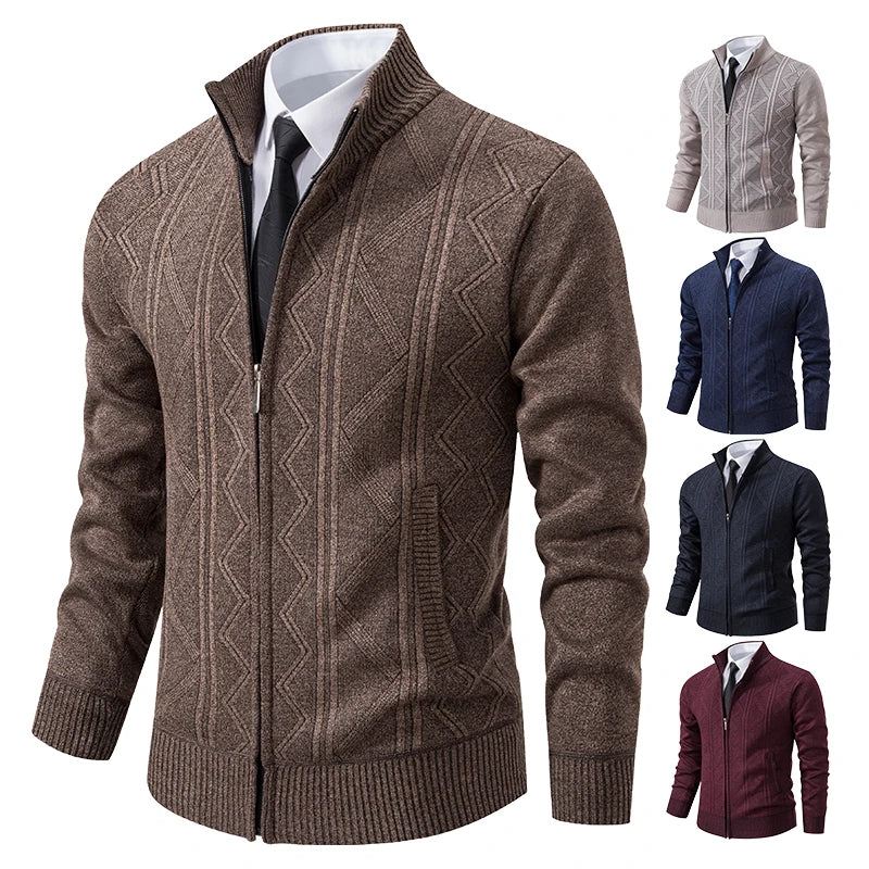 Men's Stand Collar Knitted Cardigan Zipper Sweater Jacket
