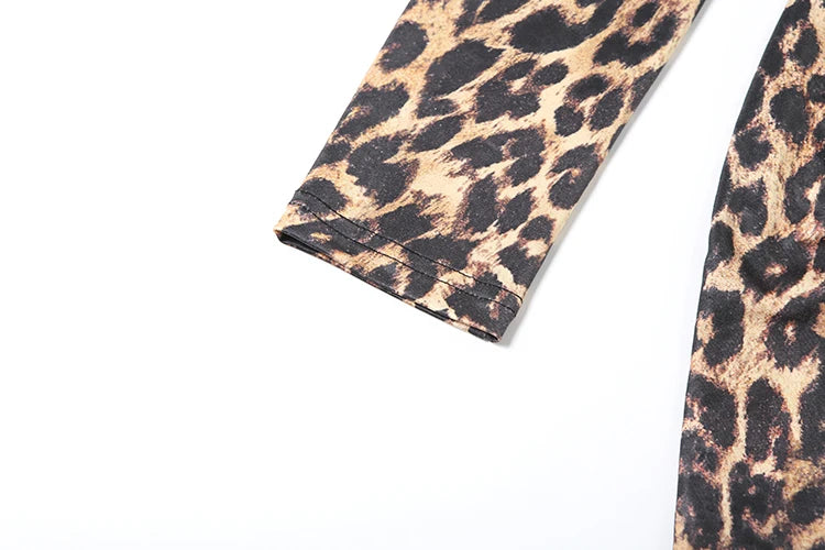 Leopard Print Deep V-Neck Ruched Maxi Ribbon Design Hollow-Out Long Sleeve Bodycon High Slit Maxi Club Dress
