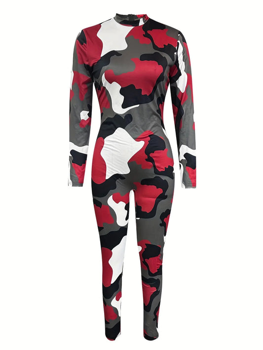 Camoflauge Print Women's Long Sleeve Skinny Bodycon Jumpsuit