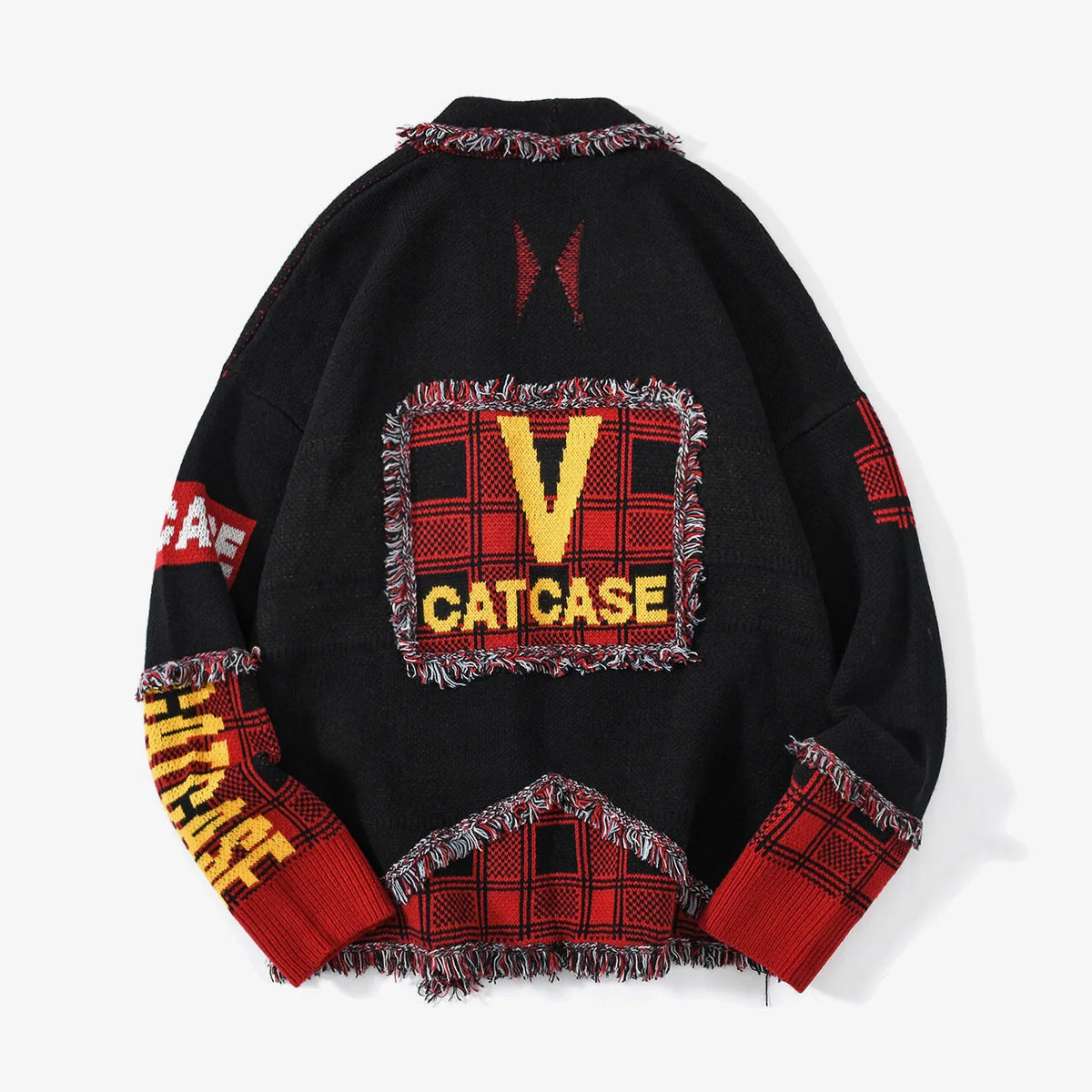 Oversized Irregular Hip-Hop Patchwork Streetwear Colorblock Hole Raw Edge Knitted Cardigan Sweater Jacket
