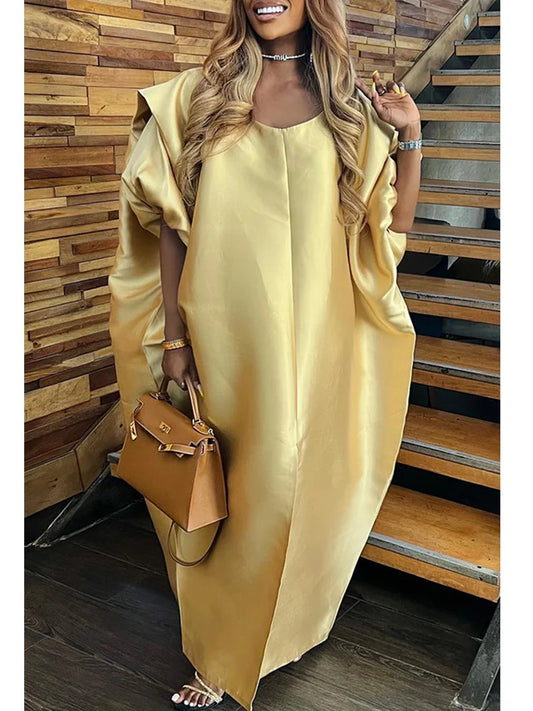 Gold Satin Oversized Solid Loose Maxi Dress