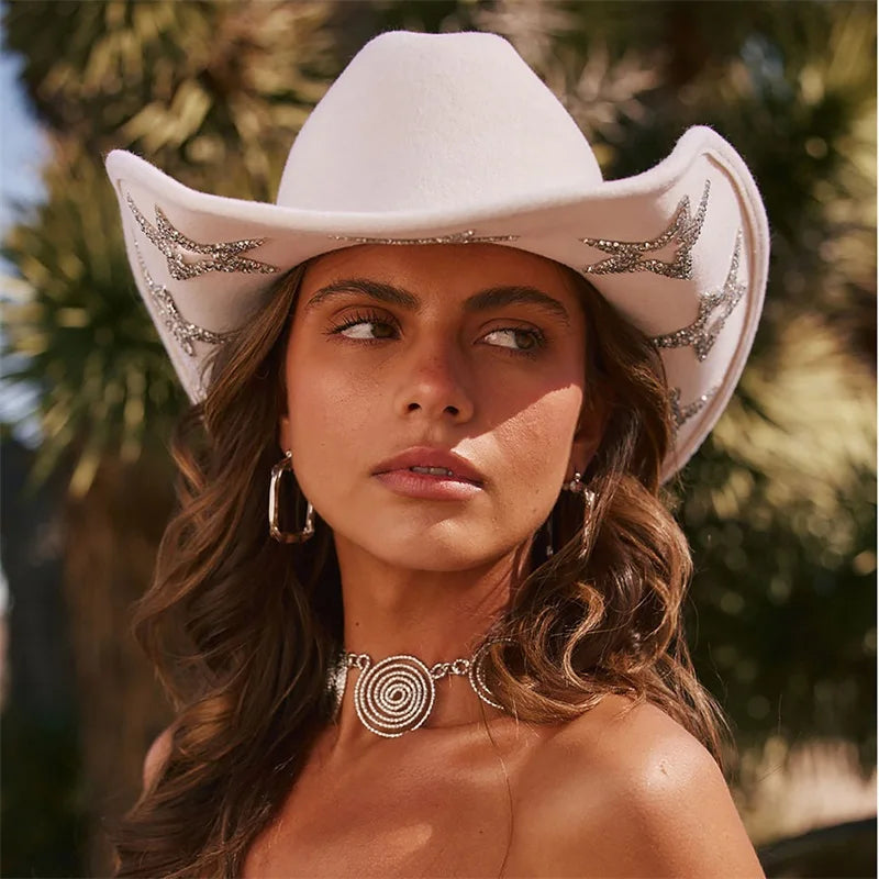 Wide Brim Rhinestone Star Western Fedora Cowgirl Hat