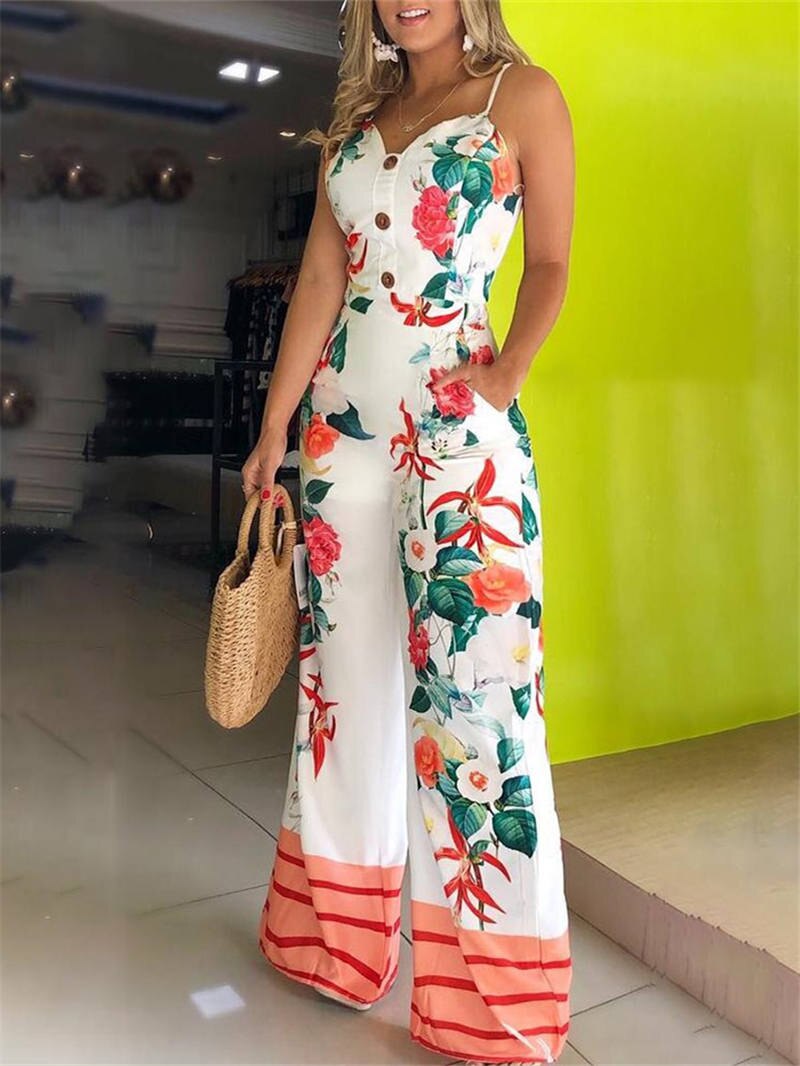 V-Neck Spaghetti Strap Open Back Sleeveless Floor-Length Jumpsuit