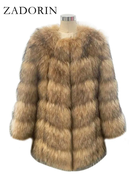 Luxury Ladies Splicing Long Faux Fur Coat