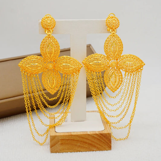 Bohemian Long Tassels African Gold  Drop Earrings