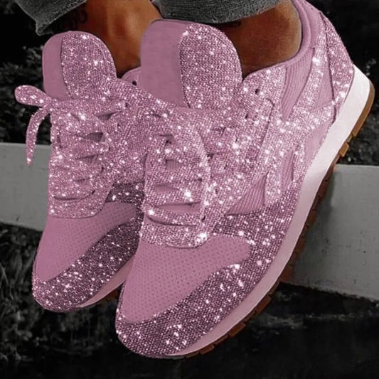 Glitter Mesh Sequin Vulcanized Lace-Up Women's Sneakers