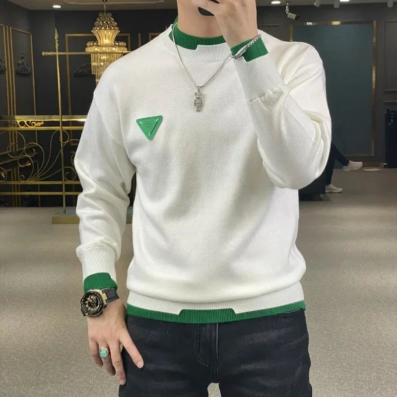 Men's Long Sleeve Pullover Contrast Crew Neck Streetwear Sweatshirt 4X