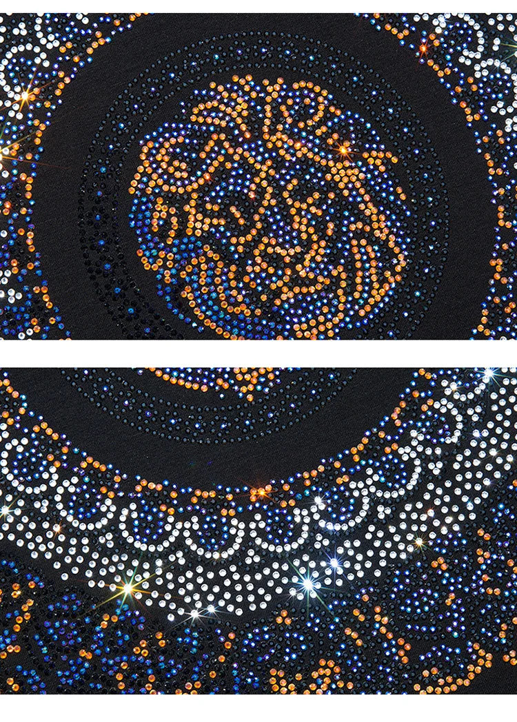 Lion Rhinestone Print Streetwear Modal Cotton O-Neck Short Sleeve Slim T-Shirts to 7X Big & Tall