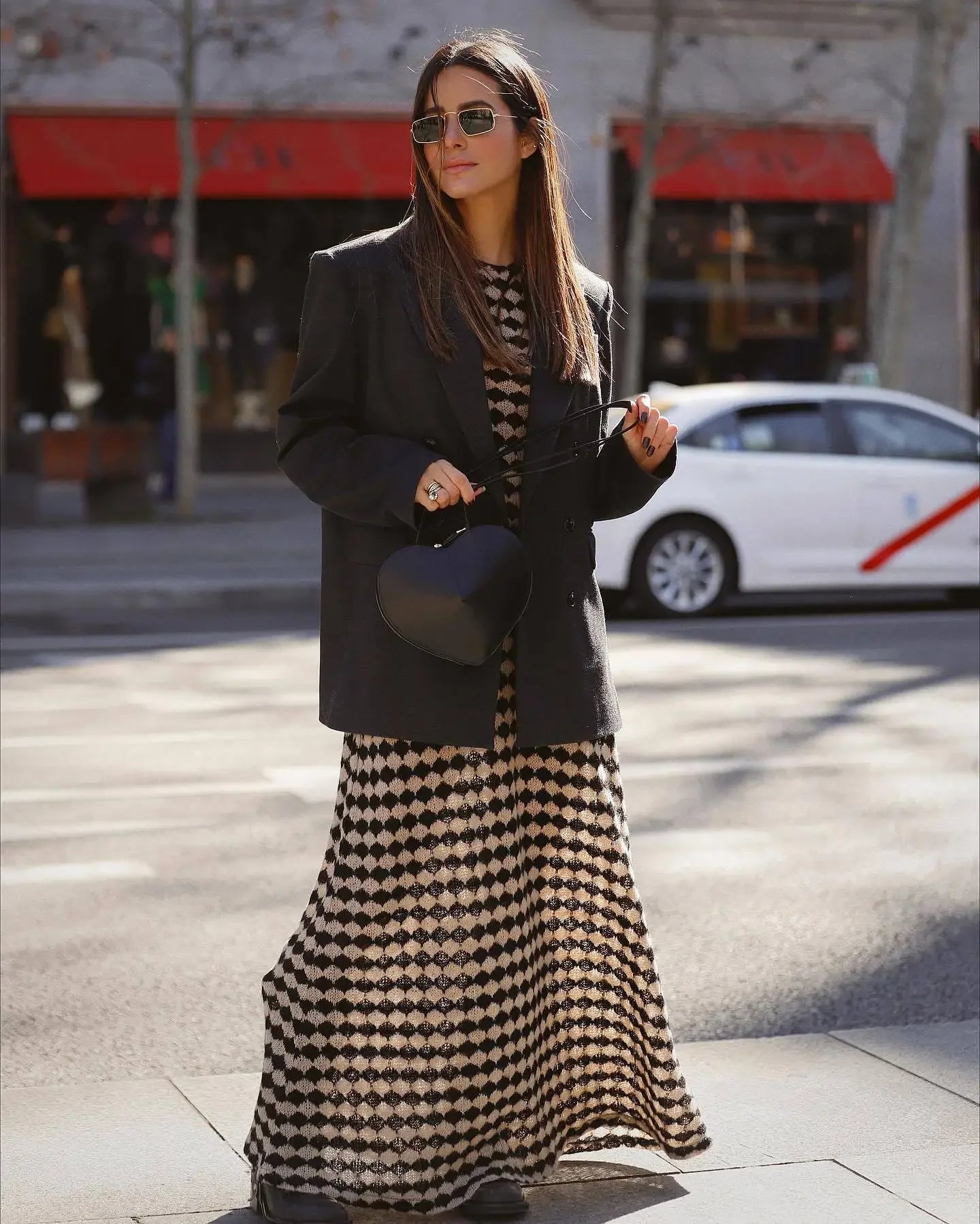 Plaid Knitted Backless Flared Long Sleeve Maxi Sweater Dress