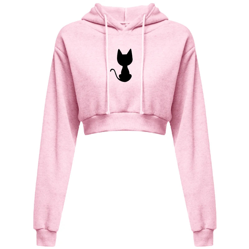 Women's Umbilical Top Hoodie Casual Long Sleeve Hooded Short Sweatshirt Sexy Printed Umbilical Sweater 10 Colors