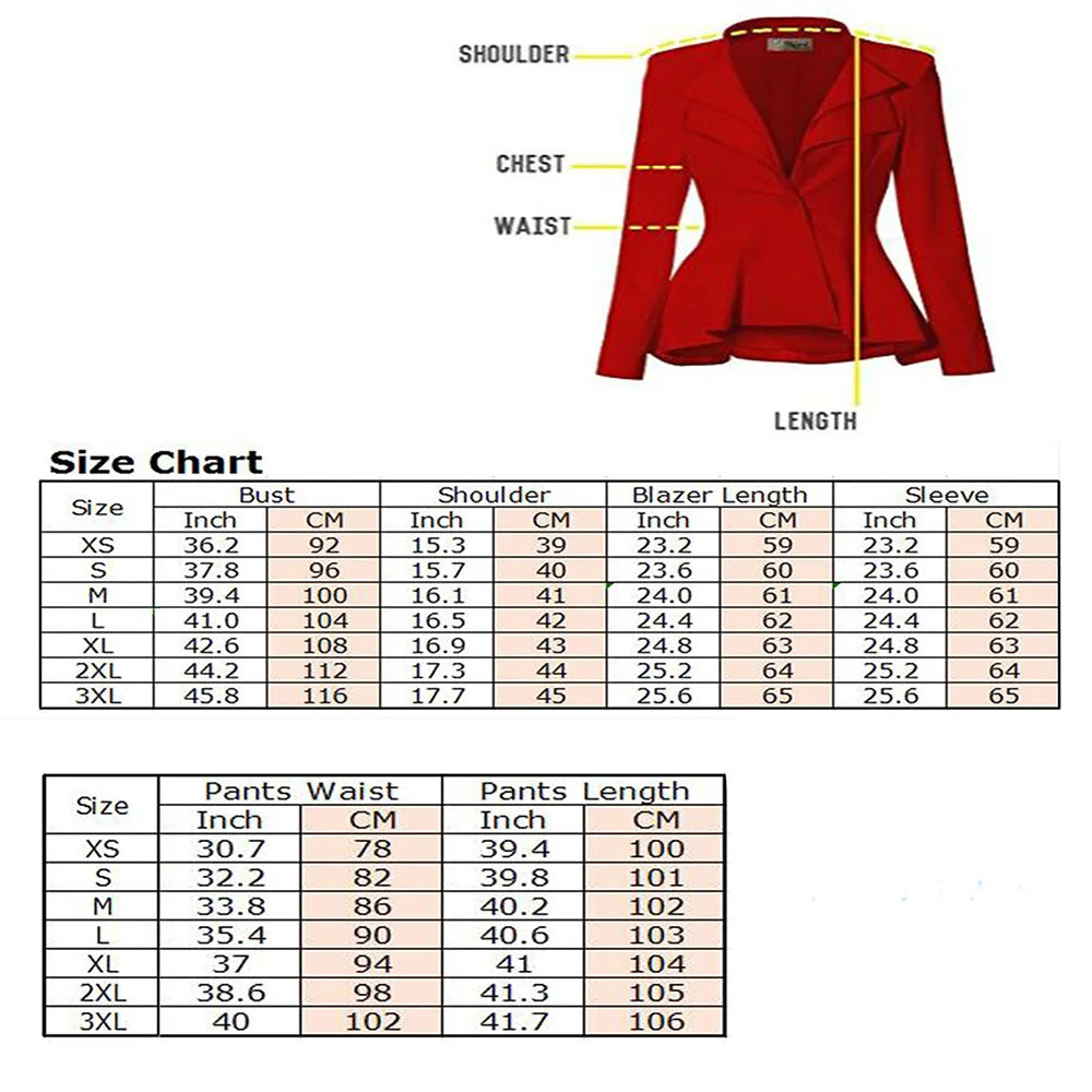 Metallic Sequined Single Button Temperament  Ladies Blazer + Matching Pants Suit