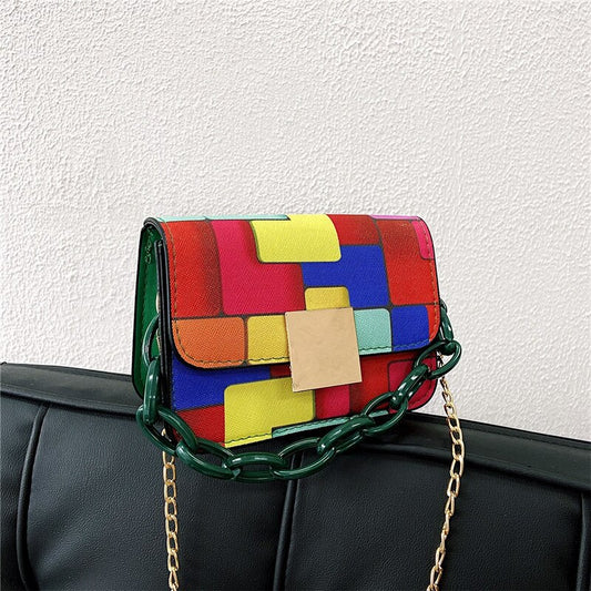 Rainbow Colorblock Luxury Messenger Small Square Purse