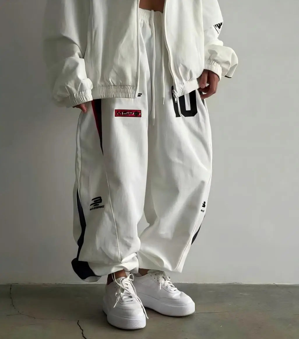 Racing Contrast Embroidered Loose Jacket + Wide Leg Sweatpants Women's Tracksuit