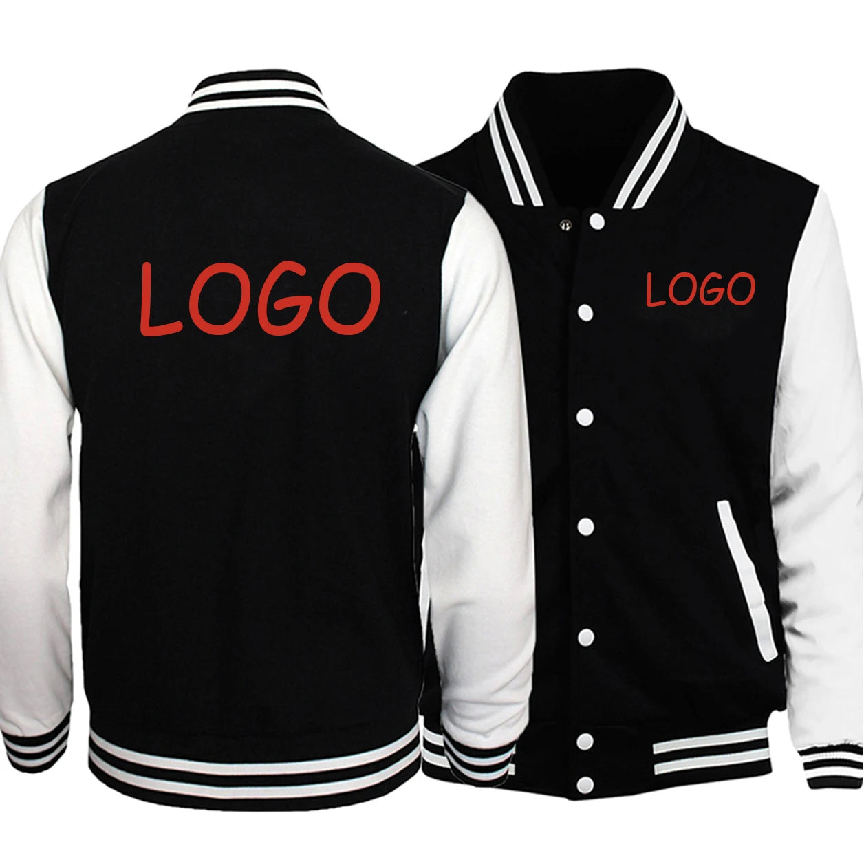 Customized Logo/Letter Print Unisex Mandarin Collar Button-Up Varsity Baseball Bomber Jacket