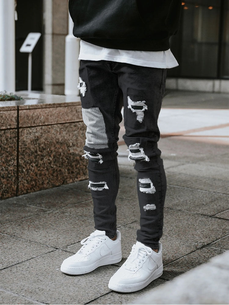 Men's Skinny Ripped Streetwear Distressed Jeans