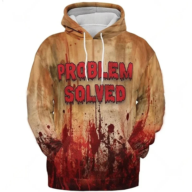 Men's Drawstring Hip-Hop 3D Blood Print Halloween Long Sleeve Hoodie Sweatshirts to 5X Big & Tall - 14 Patterns