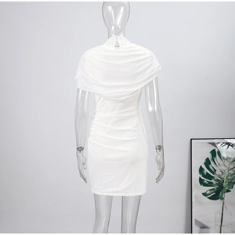 Layered Patchwork Cinched Waist Solid Color Short Sleeve Bodycon Formal Party Dress