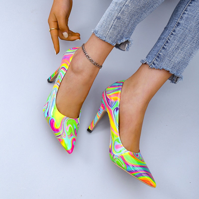 Graffiti Shallow Mouth Pointed Toe Pumps